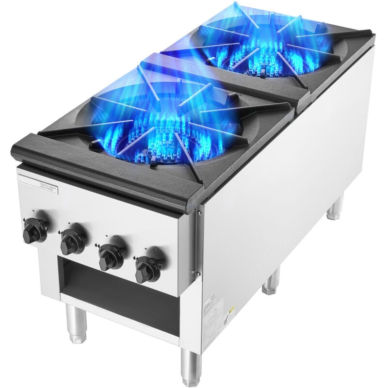 Cuisinière à gaz commerciale 52 kW avec 2 brûleurs, propane et gaz naturel, plaque chauffante de comptoir en acier inoxydable, équipement de cuisine