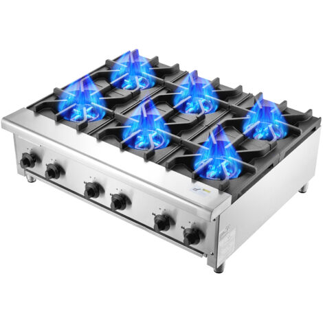 Mophorn Cuisinière à gaz commerciale avec 6 brûleurs, 42 kW, acier inoxydable, convient au propane et au gaz naturel, cuisinière de comptoir pour restaurant