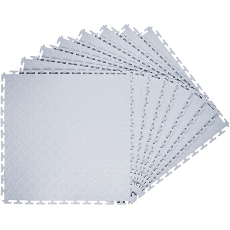 Mophorn Dalles de Garage Emboîtables, Lot de 8, Revêtement de Sol Modulaire 513 x 513 x 5 mm, Tapis Antidérapants en PVC pour Garages, Ateliers, Entrepôts et Espaces de Rangement, Gris Clair