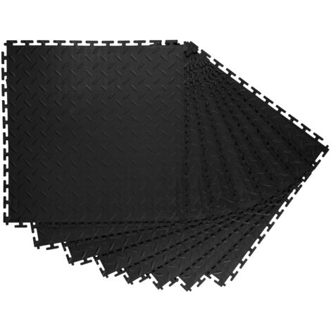 Mophorn Dalles de garage emboîtables, lot de 8, revêtement de sol modulaire 513 x 513 x 5 mm, tapis antidérapants en PVC pour garages, ateliers, entrepôts et espaces de rangement, noir