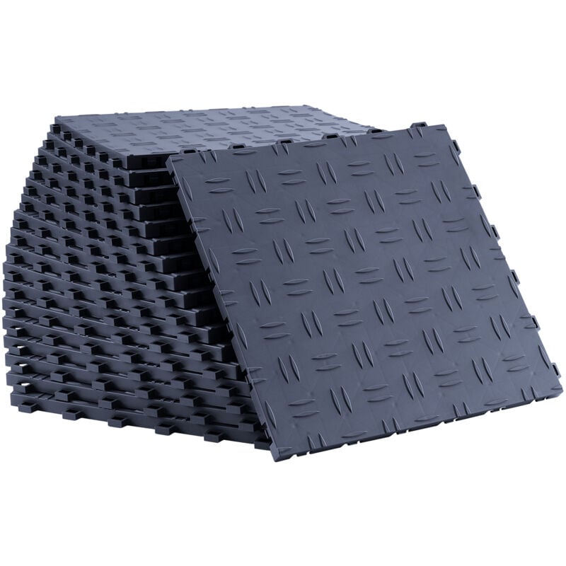 Mophorn Dalles de sol de garage emboîtables 12" x 12" x 0,53", paquet de 50, antidérapantes, double face, revêtement de sol pour garages, sous-sols,