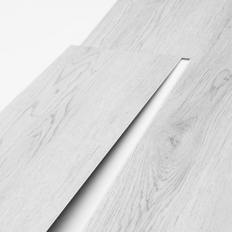 Dalles de sol en vinyle à emboîter 1220 x 185 mm, 10 dalles, épaisseur 5,5 mm, grain de bois gris clair, revêtement de sol à faire soi-même pour