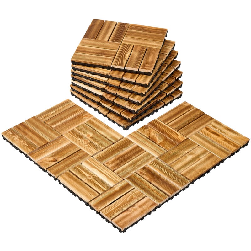 Dalles de terrasse emboîtableaus en bois massif, lot de 10, 12'x12' Revêtement de sol en pin camphré imperméable pour toutes les conditions