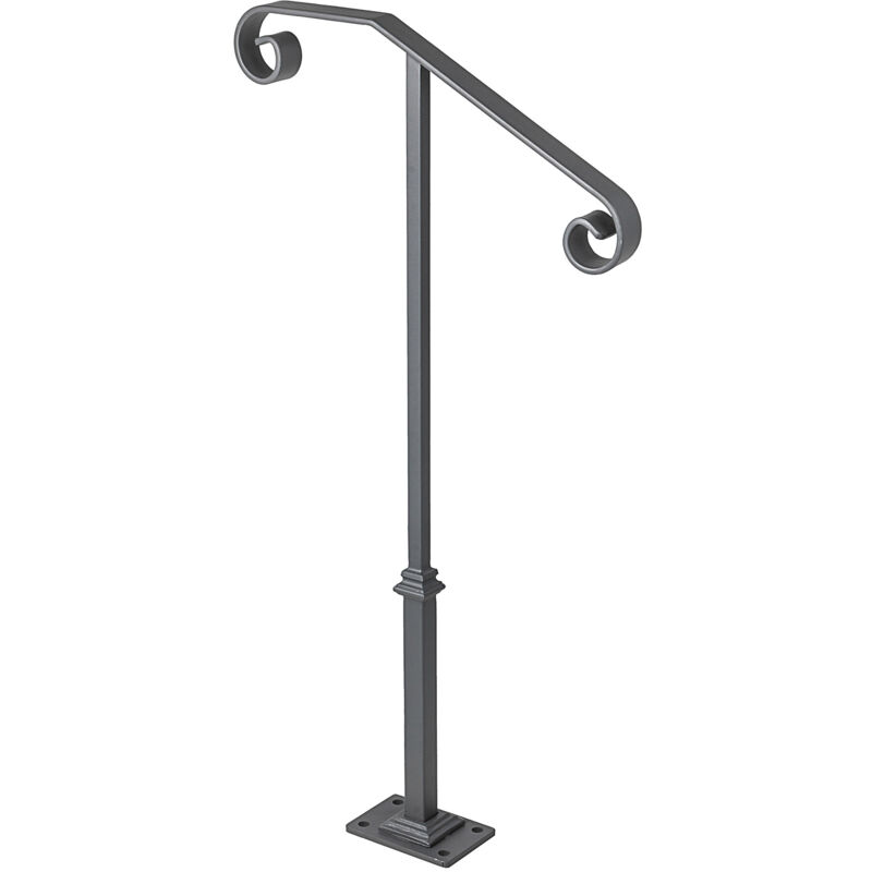 Mophorn Dark Gray Single Post Handrail for 1 or 2 Steps Wrought Iron Rail Stairs Outdoors