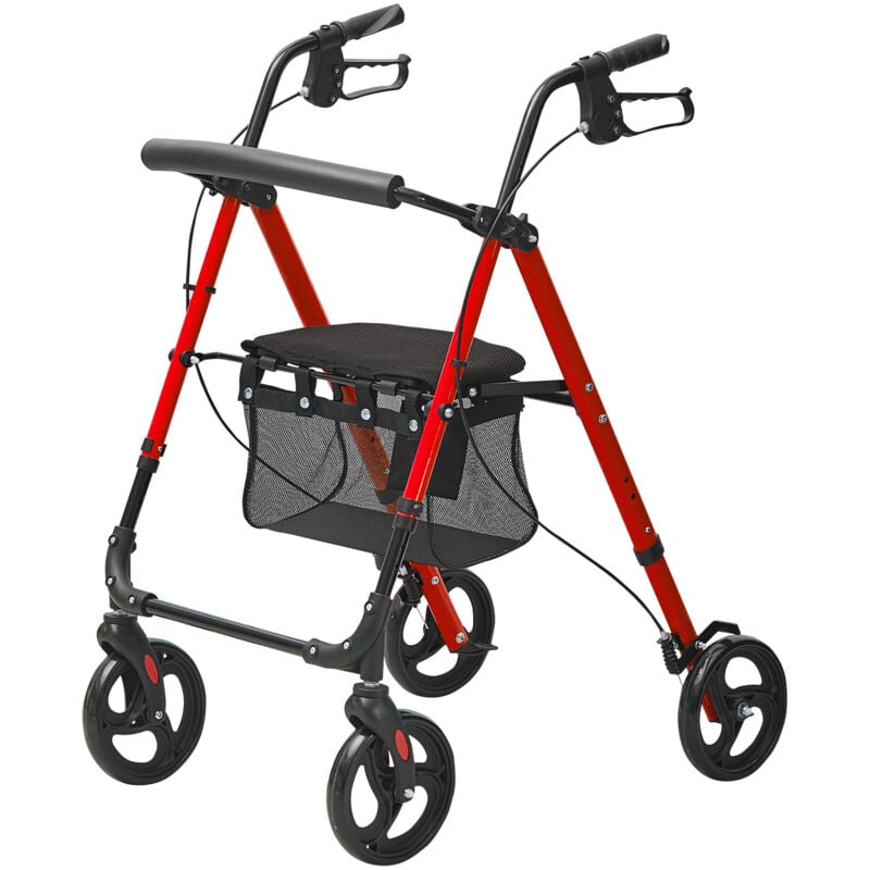 Déambulateur pour personnes âgées et adultes, déambulateur pliable en aluminium léger avec siège et poignée réglables, roues tout terrain de 8',