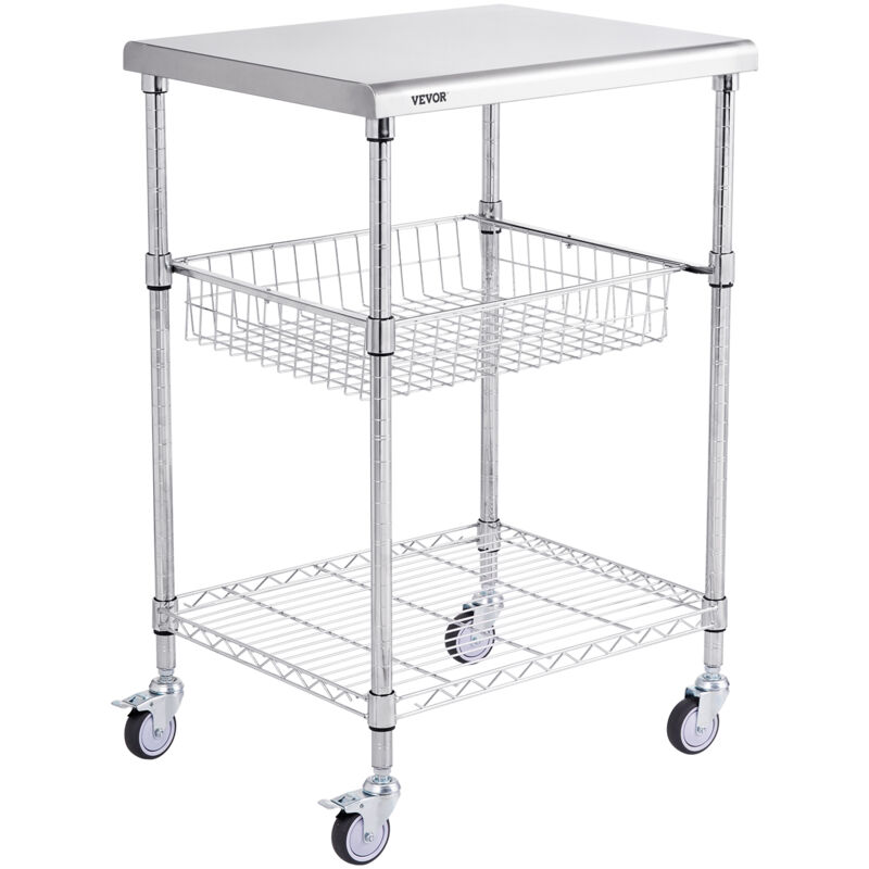 Mophorn - vevor Desserte a Roulettes a 3 Niveaux Chariot de Rangement Multifonctionnel en Acier 61x50,8x67,6cm Charge 213,2kg Roues Verrouillables 6