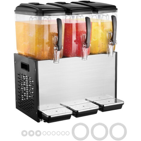 Mophorn Dispensador de bebidas comercial, 3 tanques de 12 l cada uno, dispensador de jugo, máquina de bebidas de té helado de acero inoxidable de 370 W con rango de enfriamiento de 45 °F a 54 °F