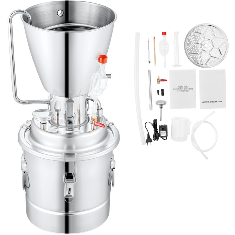 Mophorn Distillateur d'alcool 30L, acier inoxydable 304 avec serpentin à 6 lamelles, kit de distillation domestique, rendement de 5 kg, thermomètre,