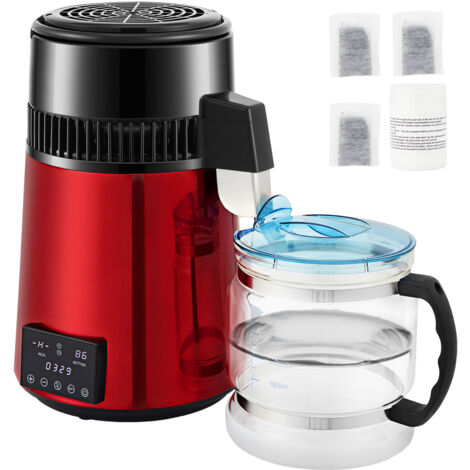 Mophorn Distillatore d'acqua, 1 L/H, capacità 4L con timer 0-99H, purificatore da banco da 750 W, caraffa in vetro, polvere detergente e 3 confezioni di carbone inclusi, approvato dalla FDA