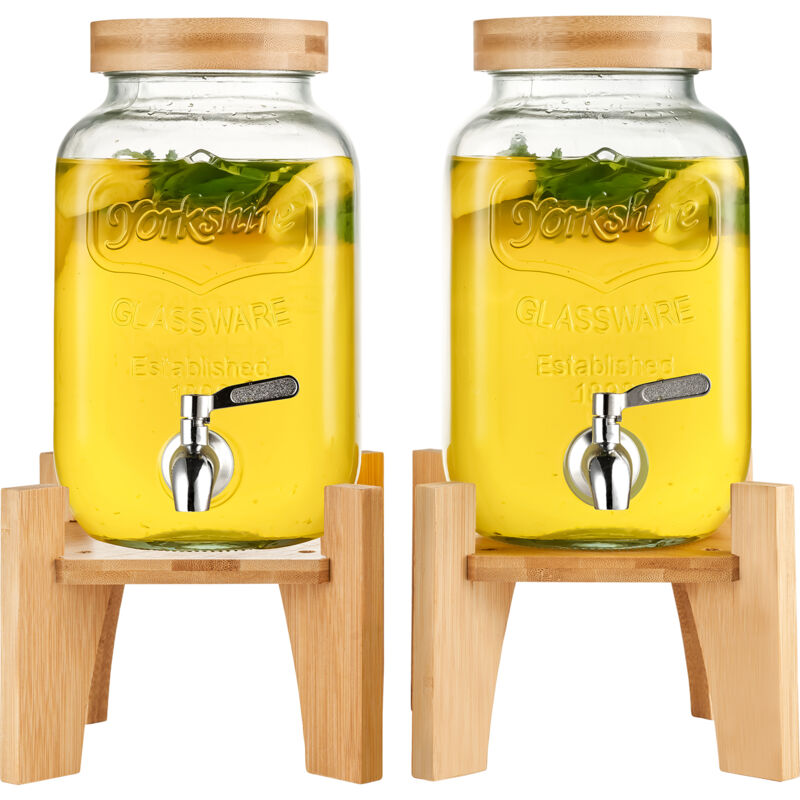 Mophorn Distributeur de boissons, 1 gallon, serveur de boissons de fête, verre, support, robinet en acier inoxydable, jus, thé, eau, restaurants,