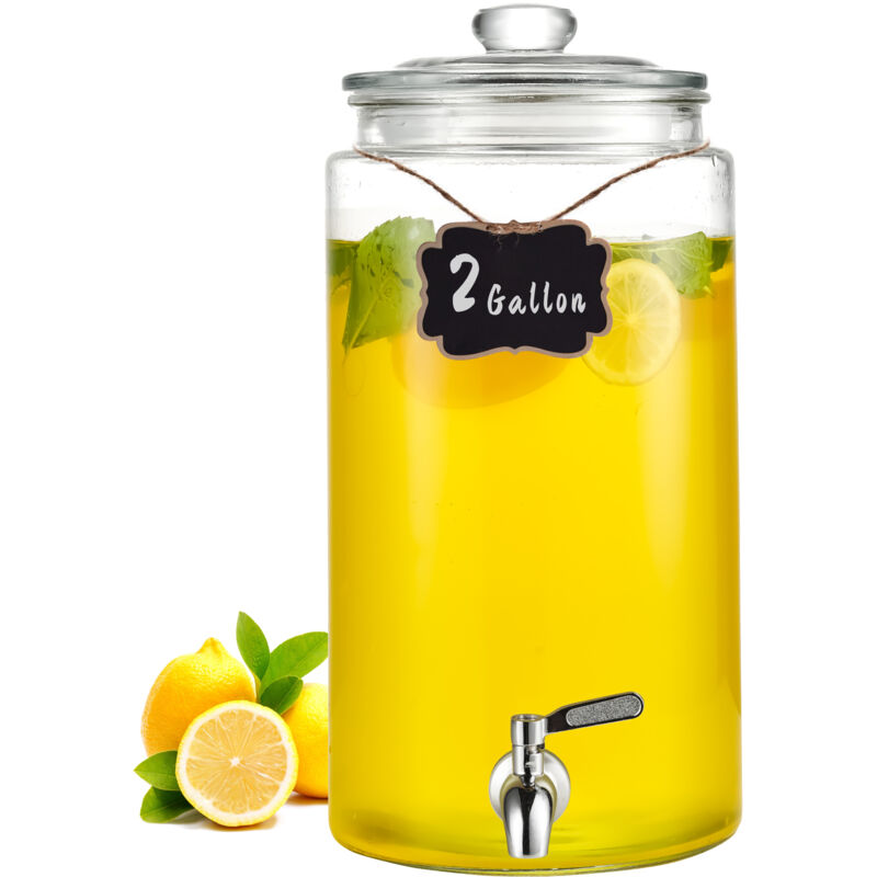 Mophorn Distributeur de boissons, 2 gallons, boissons de fête, verre, robinet en acier inoxydable, jus, thé, eau, restaurants, hôtels