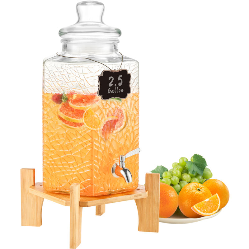 Mophorn Distributeur de boissons, 2,5 gallons, serveur de boissons, verre, support, robinet en acier inoxydable, jus, thé, eau, restaurants, hôtels