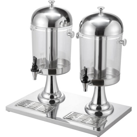 Mophorn Distributeur de boissons 2x 8 L, conçu en acier inoxydable et plastique, équipé d'un robinet, d'un compartiment à glace, idéal pour limonade et thé glacé dans les restaurants et cafés