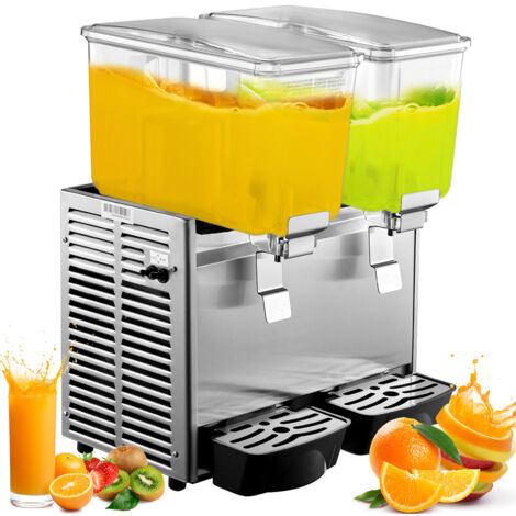 Mophorn Distributeur de boissons froides, acier inoxydable, 2 réservoirs, capacité de 6,4 gallons, contrôlé par thermostat, Distributeur commercial de jus de fruits et de thé glacé