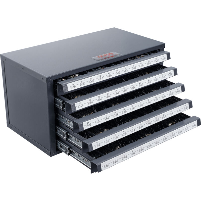 Vevor Distributeur de Forets 60 Compartiments Etiquetes 1-60 Boite de Rangement pour Forets a 5Tiroirs Coffret Vide pour Foret 37,5x20x20cm