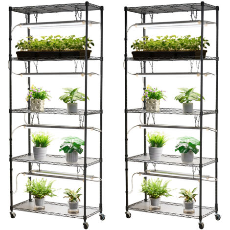 Mophorn DIY-Pflanzenregal mit Wachstumslichtern, Pflanzenständer auf Rädern, 192 W 5000 K Vollspektrum-Lichter, Metallregal für Pflanzen, Blumenregal zur Anzucht, 750x350x1800 mm