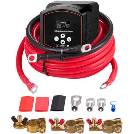 Mophorn Doppelbatterie-Trennrelais-Kit, 12 V 300 A, 6 m 2AWG, spannungsgesteuertes Relais mit Voltmeter, LCD-Anzeige und Batterieschalter, geeignet für Lithium-Batterien, passend für UTV und ATV