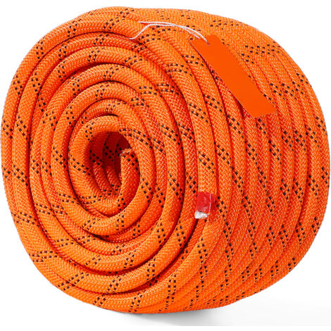 Mophorn Double Braided Polyester Rope, 1/2 in x 120 ft, 48 Strands, 8000 LBS Breaking Strength Outdoor Climbing Rope, Arborist Rigging Rope for Rock Hiking Camping Swing Rappelling Rescue, Orange/Blac