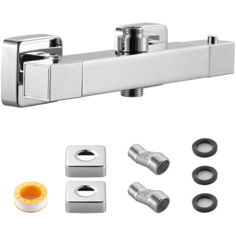 Mophorn Duscharmatur mit Thermostat und 38 °C Sicherheitsschloss, Temperaturregelventil für Badewanne, Badezimmer oder Wohnmobil, Chrom-Silber, 2-Loch-Design