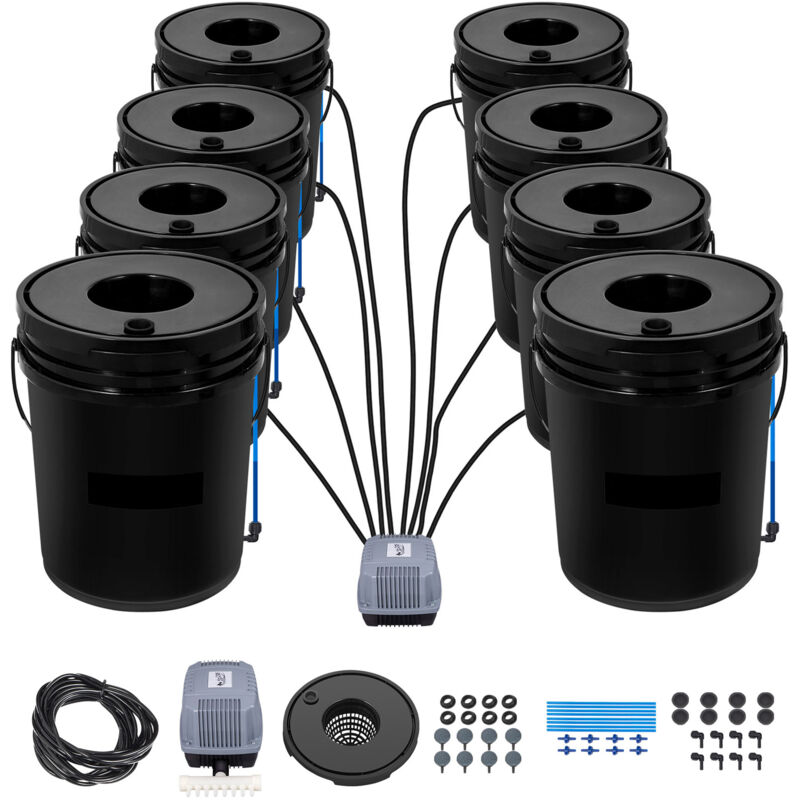 Mophorn - dwc Système de culture hydroponique, configuration hydroponique avancée, 8 seaux de 5 gallons, système dwc avec pompe à air, pierres et