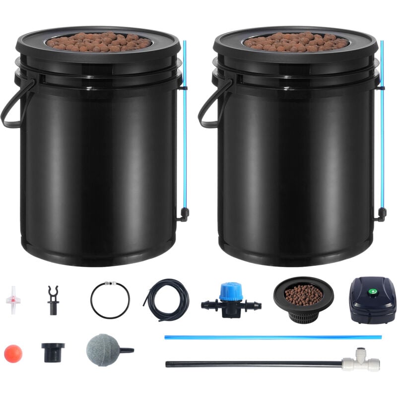 Mophorn - dwc Système de culture hydroponique, configuration hydroponique avancée avec kit d'égouttement supérieur, 2 seaux de 5 ga, pompe à air,