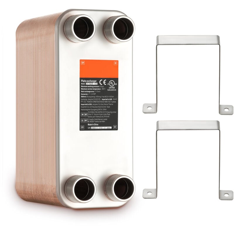 Mophorn - changeur de chaleur à plaques brasées de 80 plaques, 5'x 12'. Composé de cuivre/316L acier inoxydable. Adapté au chauffage du sol, au