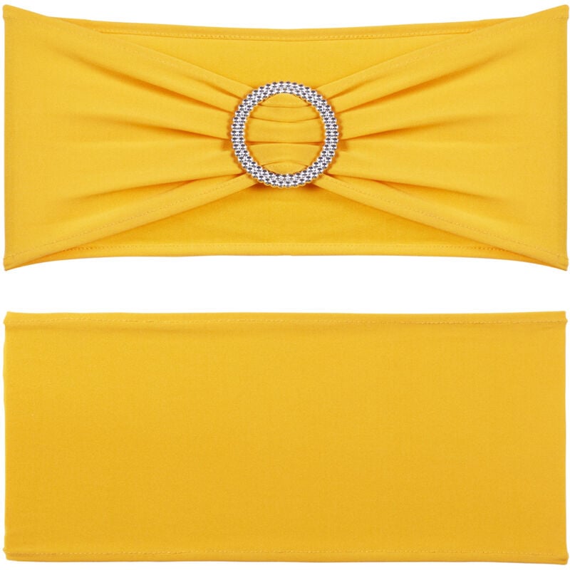 Mophorn - charpes de chaise en élasthanne extensible, housse de chaise avec boucle ronde. Bandes de chaise élastiques. 100 pièces jaune doré pour
