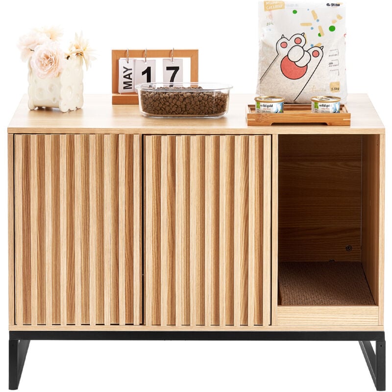 Mophorn - Enceinte pour bac à litière pour chat, meuble caché en bois avec 2 portes et pieds en métal solides, adaptée à la plupart des bacs à