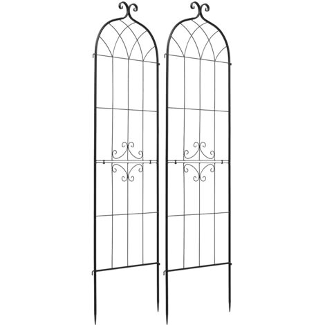 Mophorn Enrejado metálico para jardín, 180 x 52,5 cm, celosías decorativas, paquete de 2 unidades, soporte para plantas trepadoras con estacas, ideal para verduras y flores, diseño elegante en negro