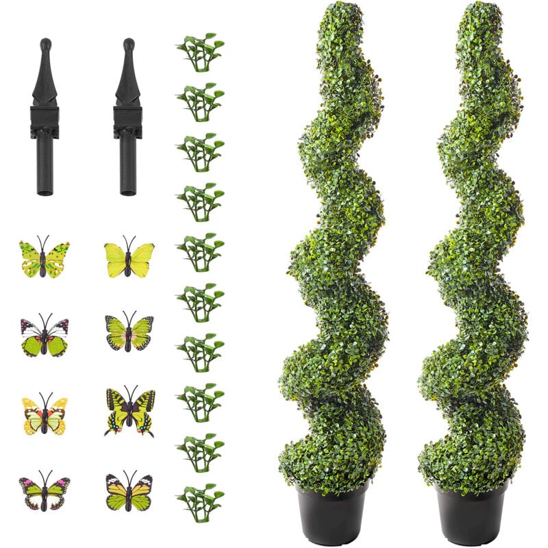 Mophorn - Ensemble d'arbre topiaire en buis artificiel de 60 pouces, 2 pièces. Design en spirale avec feuilles supplémentaires, pot et petite