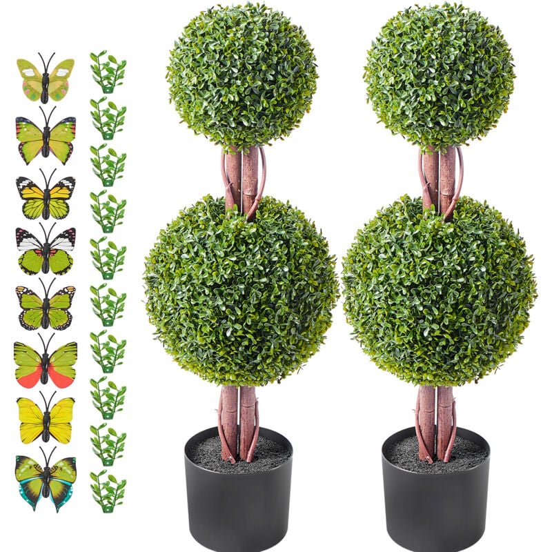 Mophorn - Ensemble d'arbres topiaires en buis artificiel de 48 pouces, 2 pièces. Design à double boule avec feuilles supplémentaires, pot et petite