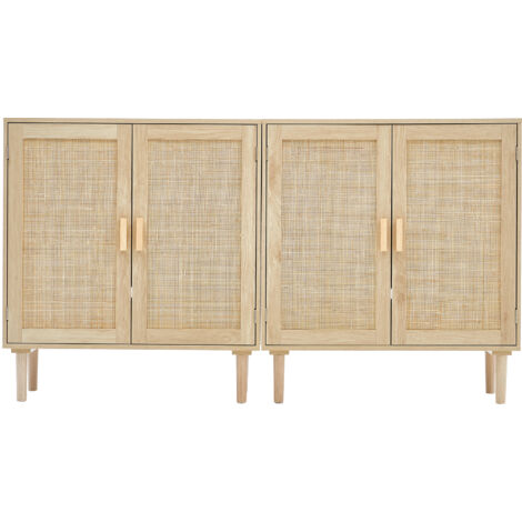 Mophorn Ensemble de 2 armoires de rangement en rotin, 4 portes magnétiques, étagères réglables, buffet pour couloir, salon, finition bois naturel