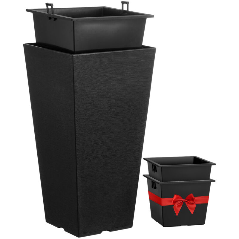 Ensemble de 2 jardinières d'extérieur de 55 cm de haut, carrées et coniques noires avec drainage intégré, design moderne - Mophorn