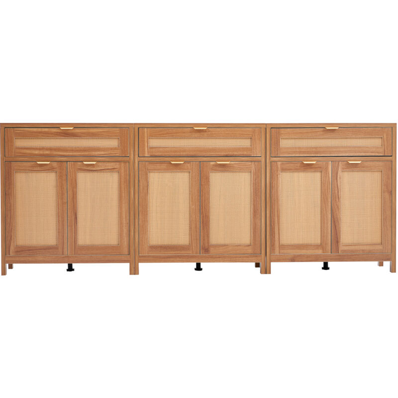 Mophorn Ensemble de 3 armoires en rotin - Finition naturelle avec 6 portes magnétiques et 3 tiroirs, étagères réglables pour un rangement spacieux