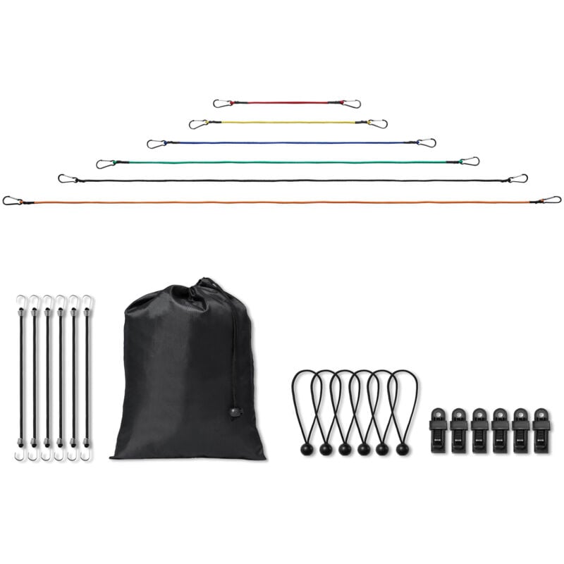 Ensemble de 30 tendeurs élastiques, 8 mm, robustes, mousquetons en acier A3, longueurs de 10 à 72 pouces, sac de rangement, 6 clips et attaches pour