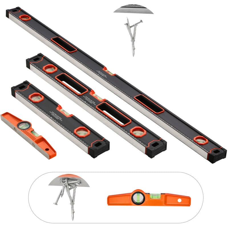 Mophorn - Ensemble de 4 niveaux torpilles (48/24/16/10 pouces), niveaux magnétiques avec fioles à bulles fluorescentes. Niveleur en alliage