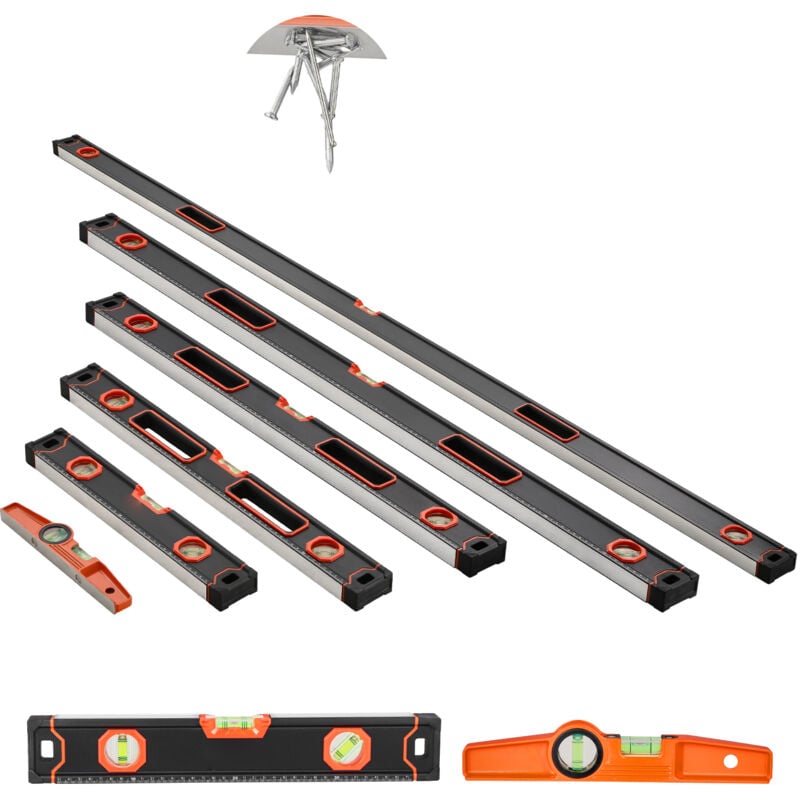 Mophorn - Ensemble de 6 niveaux torpilles, niveaux magnétiques de 78/48/32/24/16/10 pouces avec fioles à bulle pour 45/90/180°. Outil en aluminium