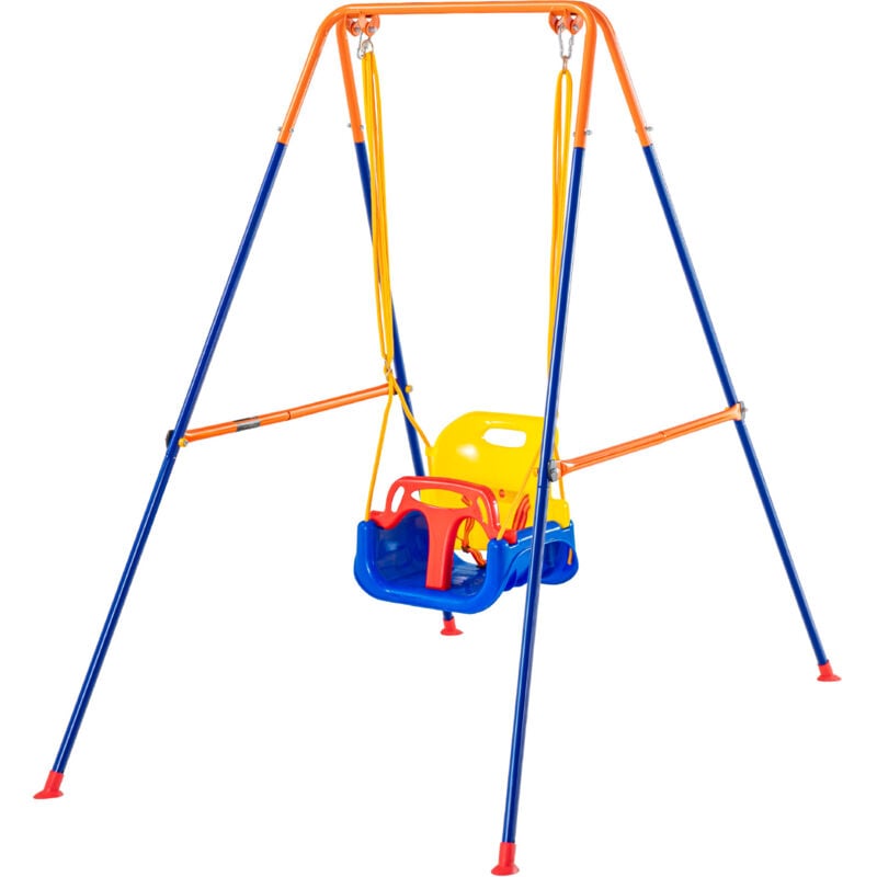 Ensemble de balançoires 3-en-1 pour enfants, support en métal pliable, 4 sacs de sable, assemblage facile pour utilisation intérieure/extérieure,