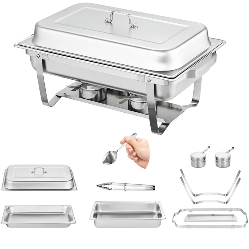 Ensemble de buffet de plats à réchaud 8 pintes, lot de 6 casseroles en acier inoxydable de grande taille, réchaud de restauration rectangulaire,