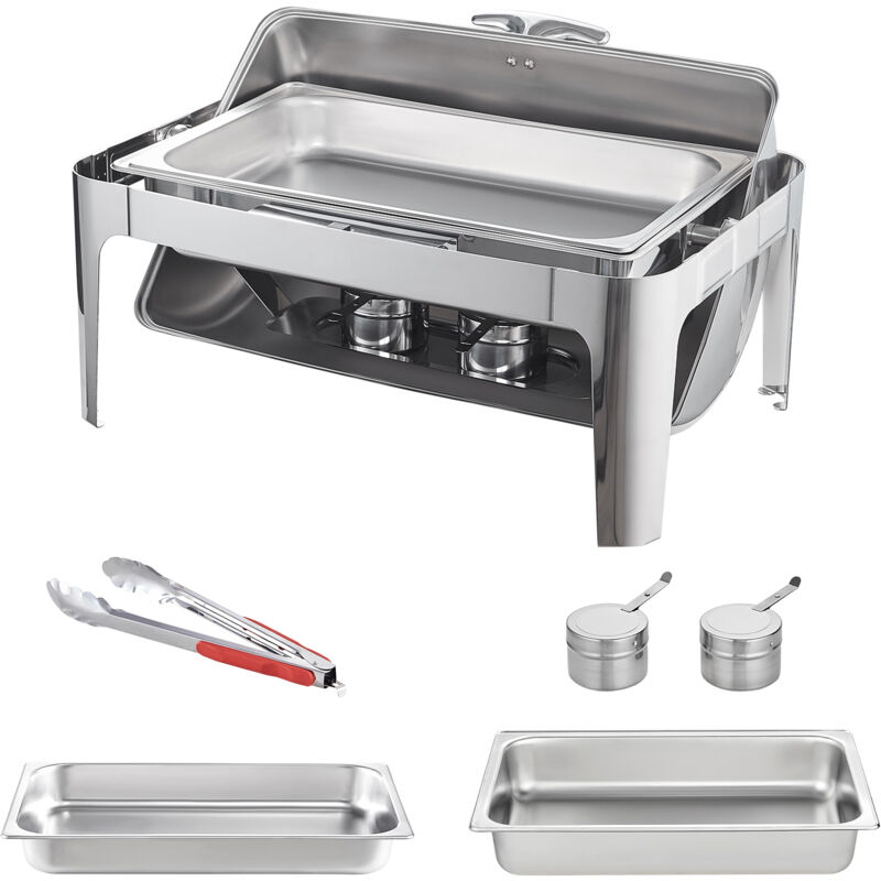 Mophorn - Ensemble de buffet de plats à réchaud de 8 pintes avec couvercle en acier inoxydable et poêle pleine grandeur, réchaud de restauration