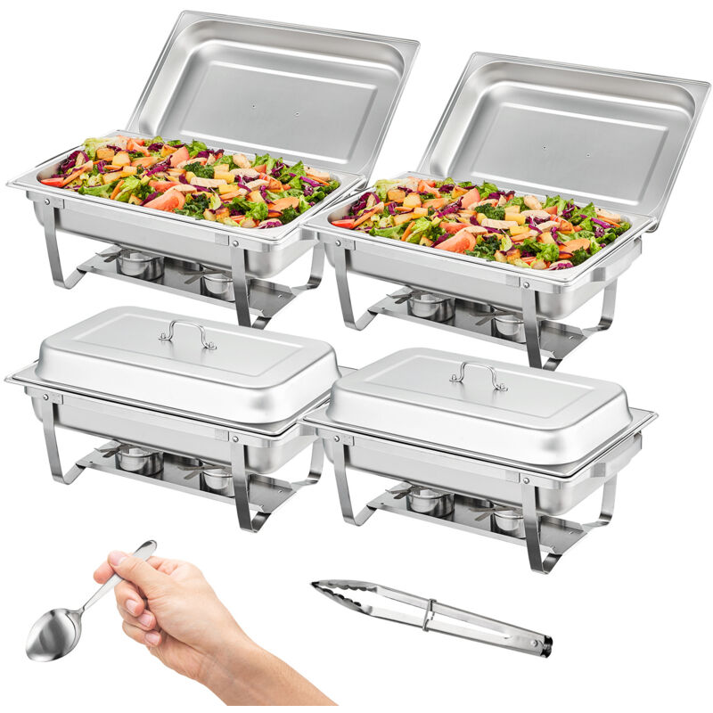 Ensemble de buffet pour réchauds , 8 pintes, lot de 4, réchaud en acier inoxydable avec 4 casseroles pleine grandeur, réchaud rectangulaire pour