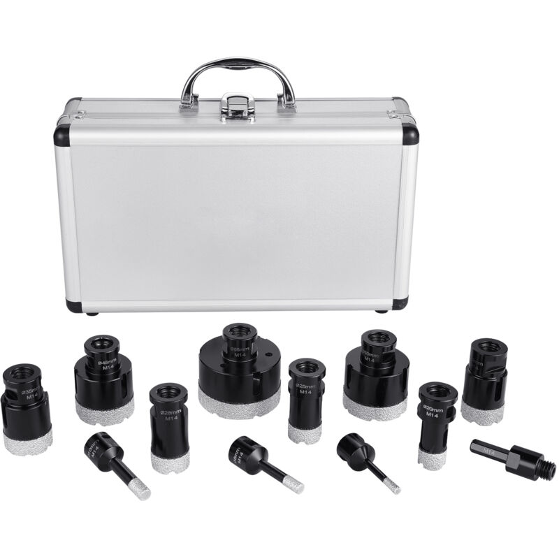 Mophorn - Ensemble de forets diamantés , 11 pièces 6/8/10/20/25/28/32/35/45/50/65 mm, kit de scie cloche diamantée, connecteur M14, étui de