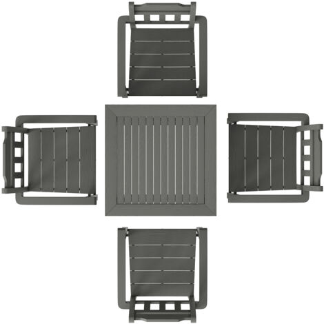 Mophorn  Ensemble de patio 5 pièces , table et chaises d'extérieur carrées, matériau HIPS, toutes saisons, utilisation sur pelouse/terrasse/arrière-cour/bord de piscine, 110 V, gris clair