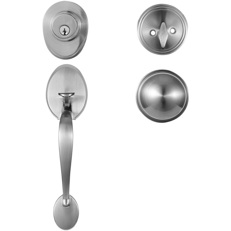 Mophorn - Ensemble de poignée de porte d'entrée et de pêne dormant en nickel satiné ensemble de poignée à cylindre unique à espacement de trou