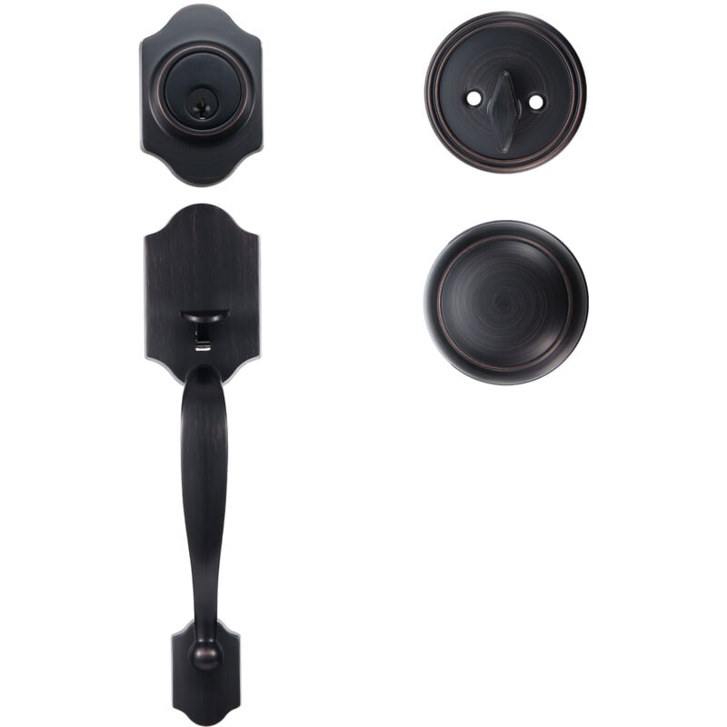 Mophorn - Ensemble de poignée de porte d'entrée et de pêne dormant ensemble de serrure en cuivre antique avec bouton intérieur, espacement des trous