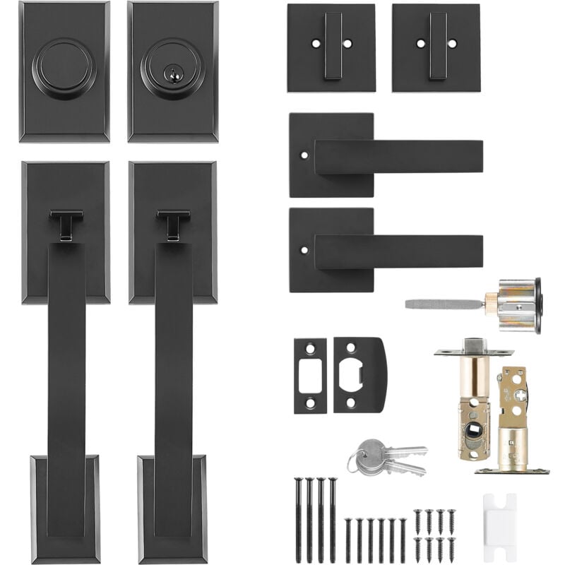 Mophorn - Ensemble de poignées de porte double, levier arqué noir mat, poignée de porte d'entrée réversible et robuste, avec serrure factice pour