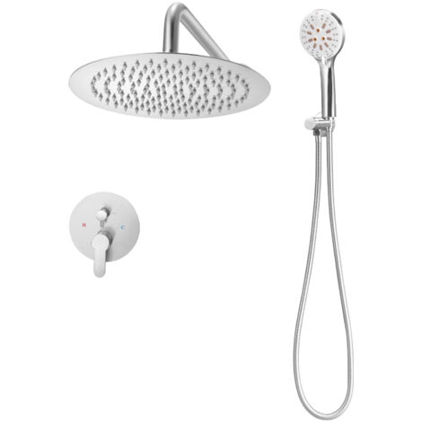 Mophorn Ensemble de robinetterie de douche encastrable, système de douche pluie avec pommeau rond 25,4 cm, douchette à main et kit de garniture, montage mural, finition nickel brossé