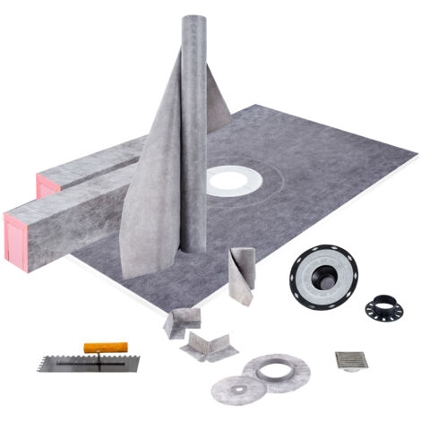 Mophorn Ensemble de seuil de douche  38" x 60", revêtement étanche en ABS avec bride de collage de 4", grille en acier inoxydable et truelle pour salle de bain