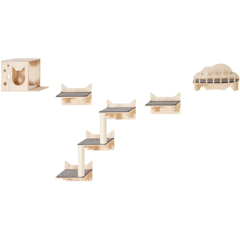 Mophorn Ensemble d'étagères murales pour chat Mophorn, perchoirs muraux pour chat avec planches de saut, nid, barrière et arbre à grimper, meubles