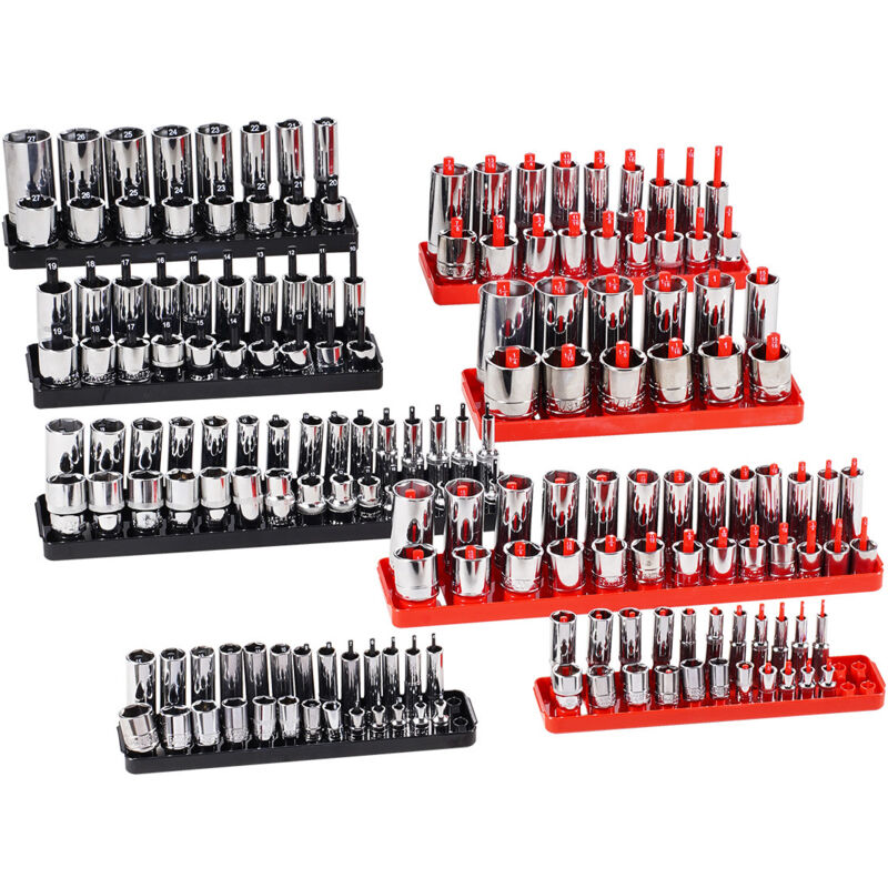 Ensemble d'organisateurs de douilles, 8 supports de douilles à tige haute, plateaux de douilles métriques sae 1/4'', 3/8'' et 1/2'' avec étiquettes